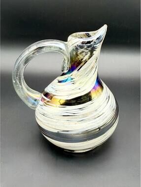 Handblown Glass Iridescent Ribbon Twisted Multicolor Decanter Olive Oil Cruet